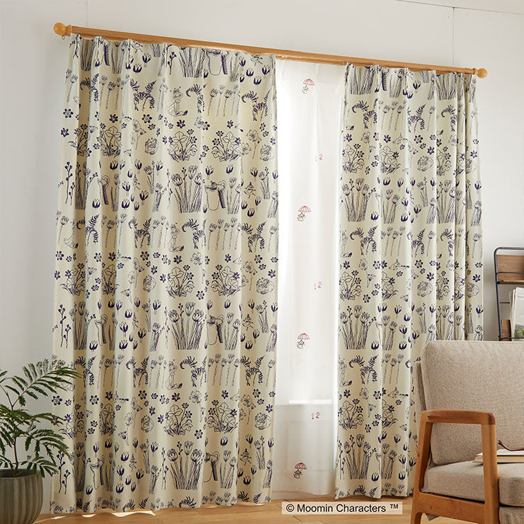 【MOOMIN】カーテン 日本製 ムーミン HIDE AND SEEK ハイドアンドシーク 2級遮光 ウォッシャブル アイボリー ピンク 1枚入(代引不可)