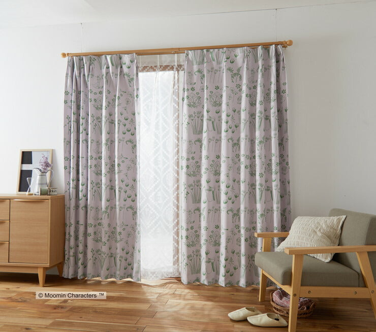 【MOOMIN】カーテン 日本製 ムーミン HIDE AND SEEK ハイドアンドシーク 2級遮光 ウォッシャブル アイボリー ピンク 1枚入(代引不可)