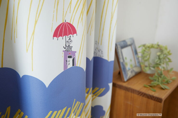 【MOOMIN】カーテン 日本製 ムーミン RAIN DROPS レインドロップス 2級遮光 ウォッシャブル ブラック ブルー ベージュ 1枚入(代引不可)