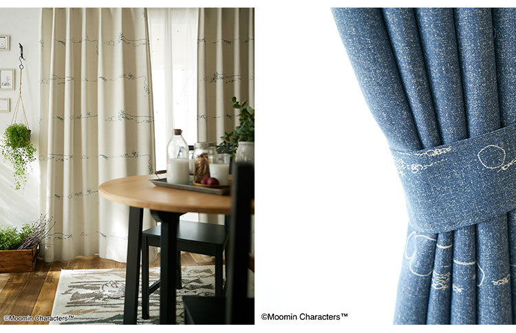 【MOOMIN】1級遮光カーテン 日本製 ムーミン DENIM BORDER デニムボーダー 1枚入 ウォッシャブル 洗える 形状記憶加工 北欧 おしゃれ(代引不可)