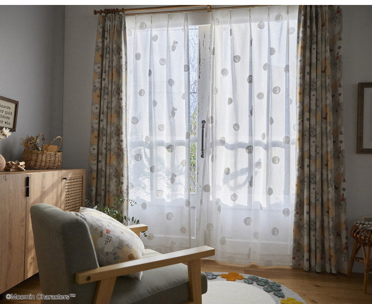 【MOOMIN】日本製 レースカーテン ムーミン かわいい 可愛い ウォッシャブル 北欧 OSHIRI DOTS voile おしりドット ボイル(代引不可)
