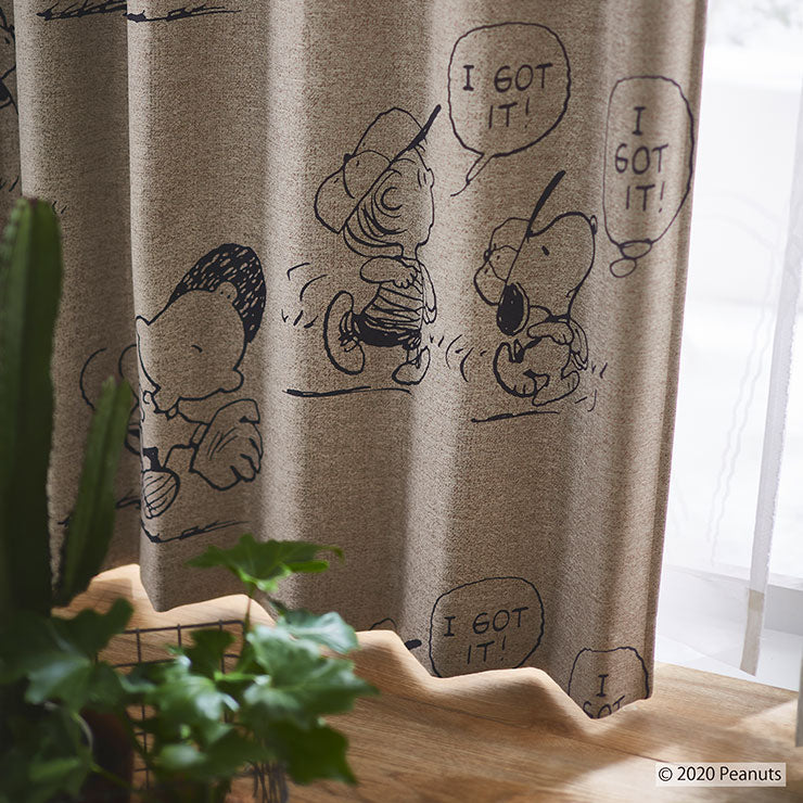 【PEANUTS】1級遮光カーテン 日本製 スヌーピー SNOOPY I got it! アイガットイット! ウォッシャブル ベージュ ブラウン 1枚入(代引不可)
