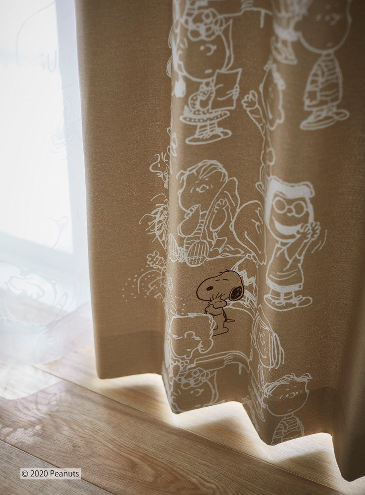 【PEANUTS】カーテン 日本製 スヌーピー SNOOPY Meeting ミーティング 2級遮光 ウォッシャブル 形状記憶加工 ベージュ ダークブルー 1枚入(代引不可)
