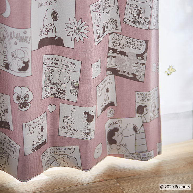 【PEANUTS】カーテン 日本製 スヌーピー SNOOPY Love is wonderful ラブイズワンダフル 2級遮光 ウォッシャブル ピンク パープル 1枚入(代引不可)