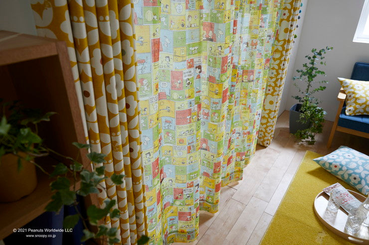 【PEANUTS】レースカーテン 日本製 スヌーピー SNOOPY Patch Comic パッチコミック PEANUTS ピーナッツ 1枚入 ウォッシャブル 洗える 形状記憶加工 北欧 おしゃれ(代引不可)