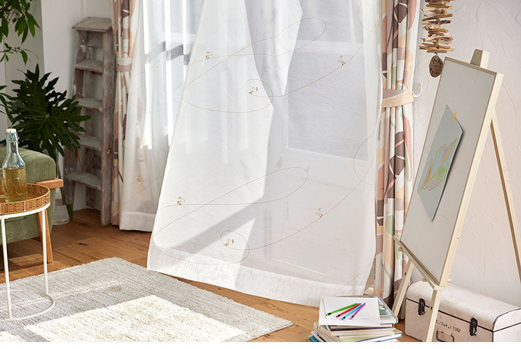 【PEANUTS】レースカーテン 日本製 スヌーピー SNOOPY G clef voile ジークレフボイル PEANUTS ピーナッツ 1枚入 ウォッシャブル 洗える 北欧 おしゃれ(代引不可)
