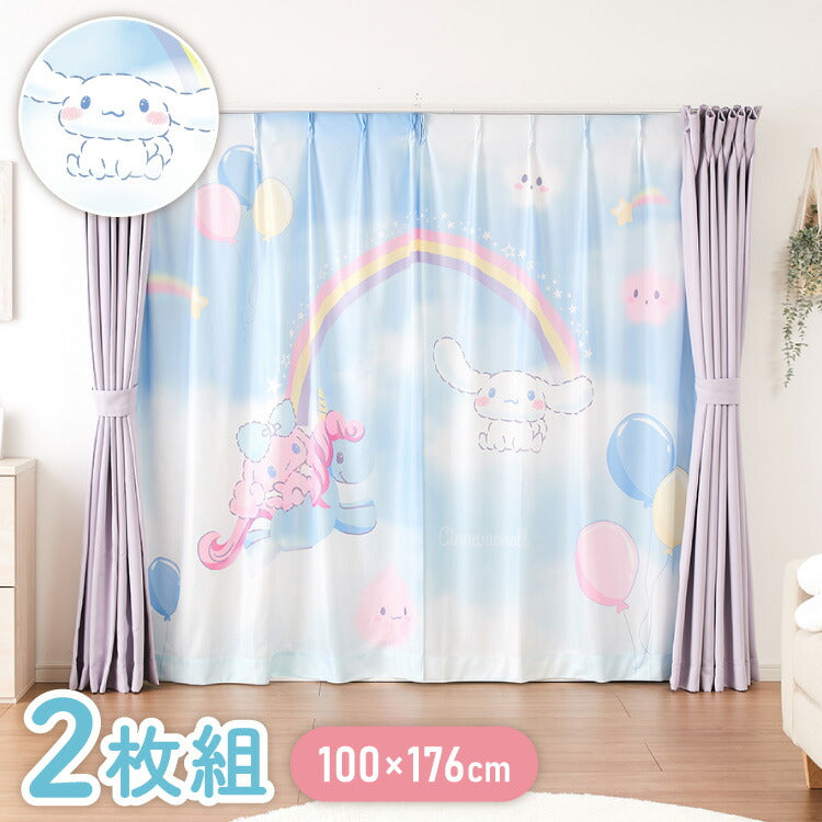 【サンリオ】シナモン絵羽レースカーテン 2枚組 100×176cm UVカット 洗える 洗濯 プライバシー 目隠し フック付き カーテン 紫外線 おしゃれ かわいい サンリオ シナモロール ポロン コルネ(代引不可)