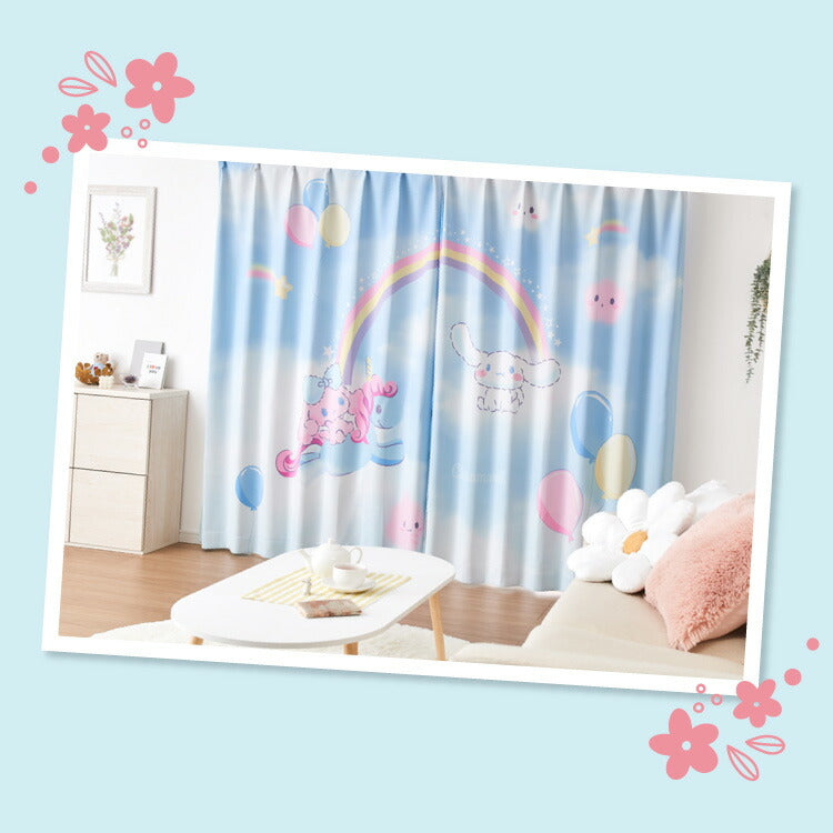 【サンリオ】シナモン絵羽レースカーテン 2枚組 100×176cm UVカット 洗える 洗濯 プライバシー 目隠し フック付き カーテン 紫外線 おしゃれ かわいい サンリオ シナモロール ポロン コルネ(代引不可)