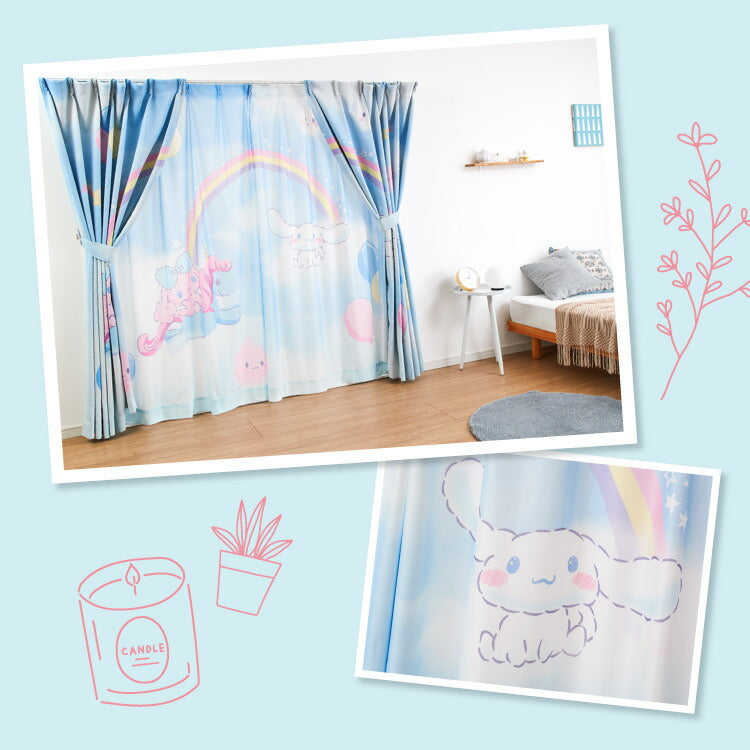 【サンリオ】シナモン絵羽レースカーテン 2枚組 100×176cm UVカット 洗える 洗濯 プライバシー 目隠し フック付き カーテン 紫外線 おしゃれ かわいい サンリオ シナモロール ポロン コルネ(代引不可)