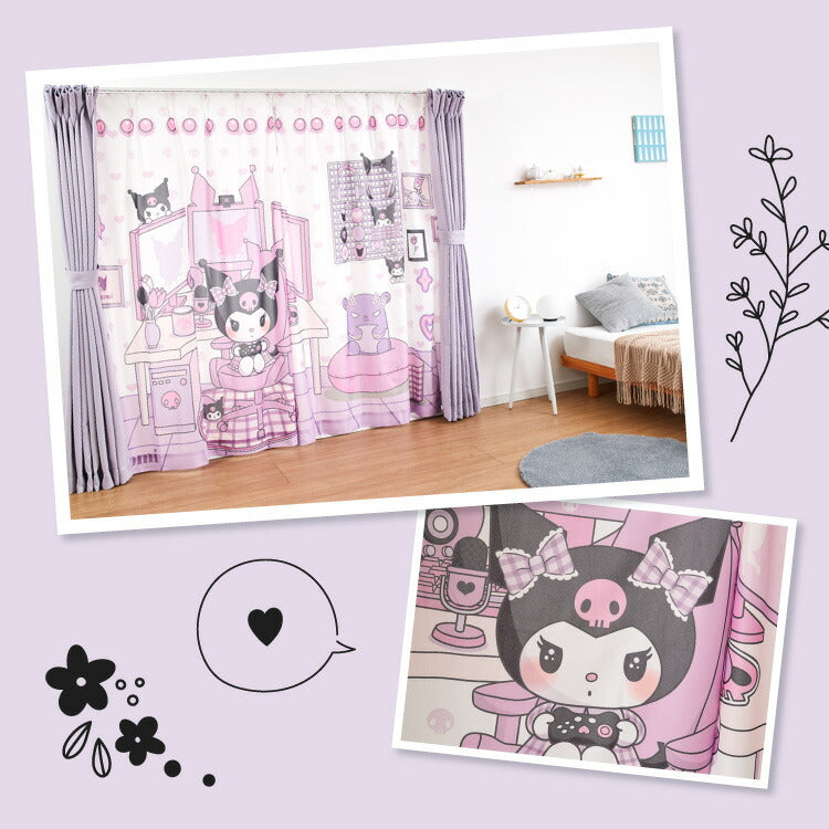 【サンリオ】クロミ絵羽レースカーテン 2枚組 100×148cm UVカット 洗える 洗濯 プライバシー 目隠し フック付き カーテン 紫外線 おしゃれ かわいい サンリオ マイメロディ クロミ バク(代引不可)