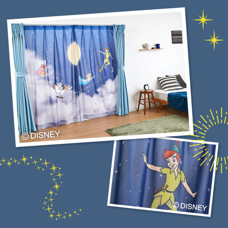 【Disney】ピーターパン絵羽レースカーテン 2枚組 100×148cm UVカット 洗える 洗濯 プライバシー 目隠し フック付き カーテン 紫外線 おしゃれ かわいい ディズニー ピーターパン ティンカーベル ウェンディ(代引不可)