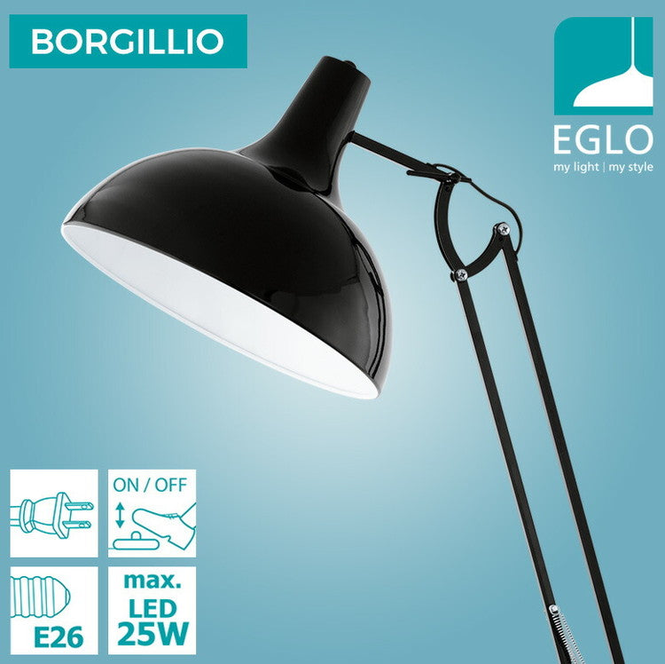 EGLO フロアライト スタンドライト おしゃれ 北欧 間接照明 フロアスタンド 寝室 リビング フロアランプ アンティーク LED インテリア 照明 EGLO BORGILLIO ブラック 黒 204566J 電球別売(代引不可)