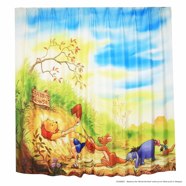 【Disney】ディズニー 遮光カーテン 幅100x110cm丈 2枚組 くまのプーさん 絵羽柄 つながる一枚絵アートカーテン 洗える 可愛い グッズ イエロー Disney MORIPiLO (代引不可)