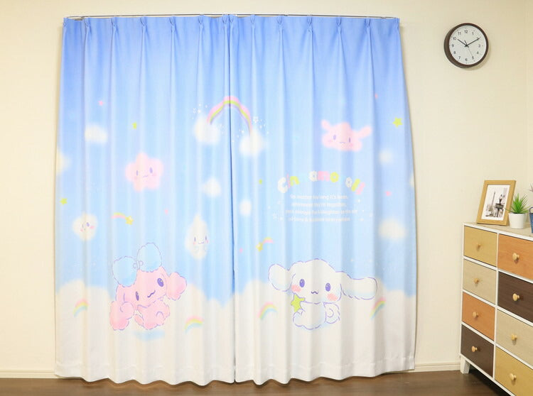 【サンリオ】 遮光カーテン 幅100x178cm丈 2枚組 シナモロール 絵羽柄 つながる一枚絵アートカーテン 洗える 可愛い グッズ sanrio シナモン ブルー MORIPiLO (代引不可)