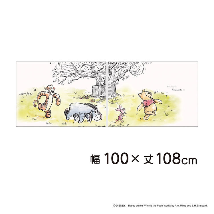 【Disney】ディズニー レースカーテン 幅100x108cm丈 2枚組 くまのプーさん 絵羽柄 つながる一枚絵アートカーテン 洗える 可愛い グッズ Disney イエロー MORIPiLO (代引不可)