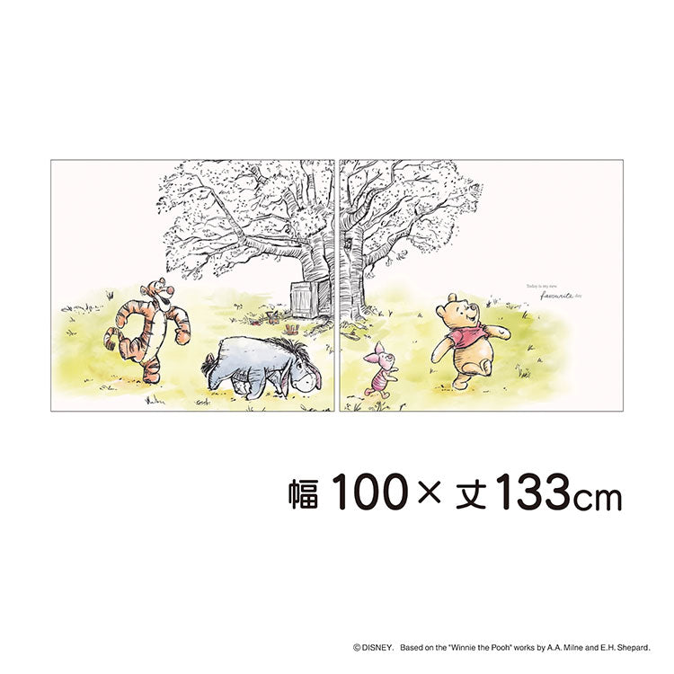 【Disney】ディズニー レースカーテン 幅100x133cm丈 2枚組 くまのプーさん 絵羽柄 つながる一枚絵アートカーテン 洗える 可愛い グッズ Disney イエロー MORIPiLO (代引不可)