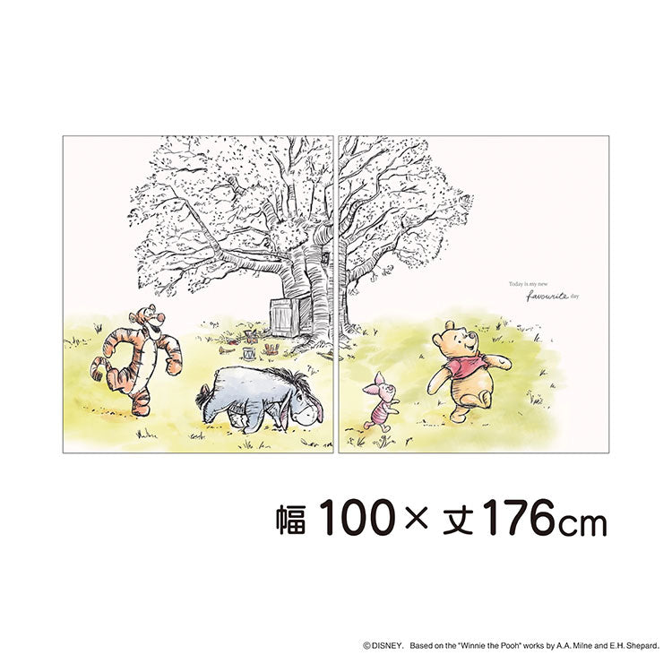 【Disney】ディズニー レースカーテン 幅100x176cm丈 2枚組 くまのプーさん 絵羽柄 つながる一枚絵アートカーテン 洗える 可愛い グッズ Disney イエロー MORIPiLO (代引不可)