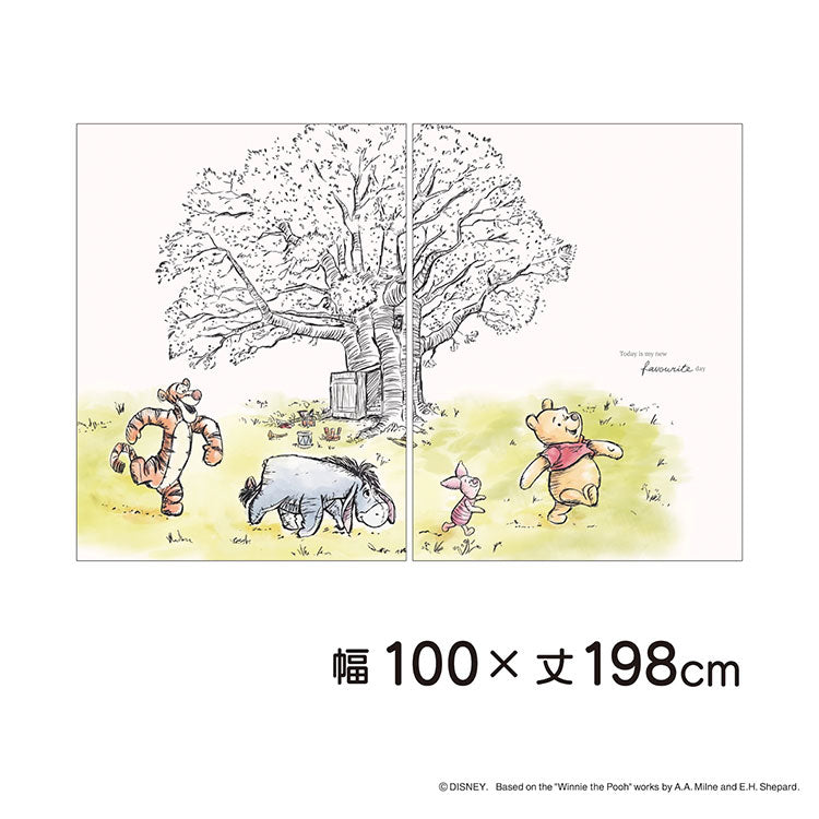 【Disney】ディズニー レースカーテン 幅100x198cm丈 2枚組 くまのプーさん 絵羽柄 つながる一枚絵アートカーテン 洗える 可愛い グッズ Disney イエロー MORIPiLO (代引不可)