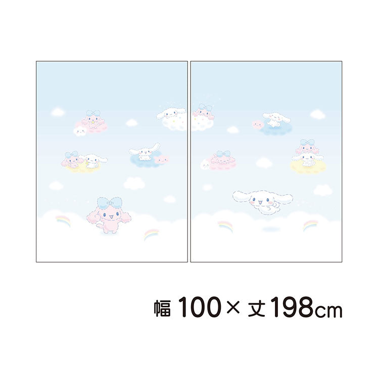 【サンリオ】 レースカーテン 幅100x198cm丈 2枚組 洗える シナモロール 絵羽柄 つながる一枚絵アートカーテン 可愛い グッズ sanrio シナモン ブルー キャラクター MORIPiLO (代引不可)