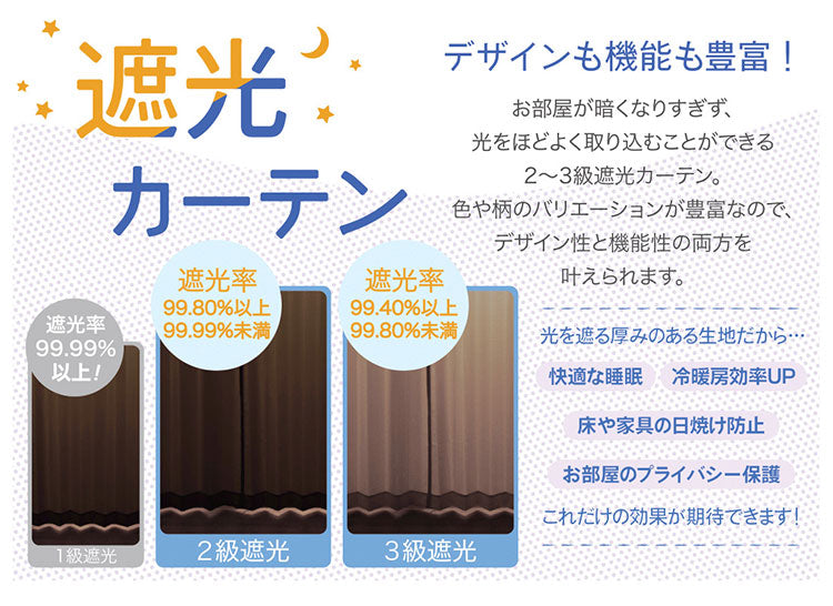 2級遮光 カーテン 4枚セット 幅100 丈135 178 200 ドレープカーテン レースカーテン 遮光 UVカット 紫外線 昼見えにくい ミラーレース 断熱 保温 省エネ エコ 節電 キッズ カーテン(代引不可)
