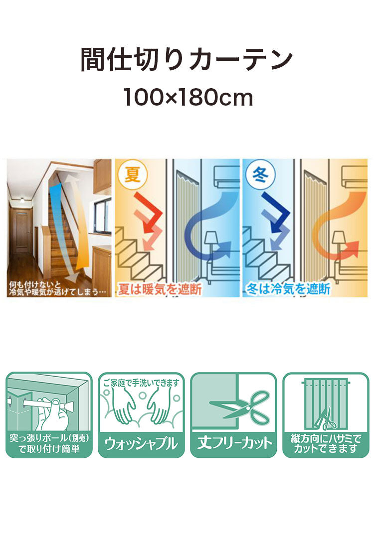 間仕切りカーテン 防炎 日本製 100×180cm 遮熱 保温 フリーカット 省エネ 洗える 手洗い 取付簡単 アコーディオン ファイアディフェンス 断熱保温 カーテン 目隠し ベージュ ブラウン 突っ張り棒(代引不可)