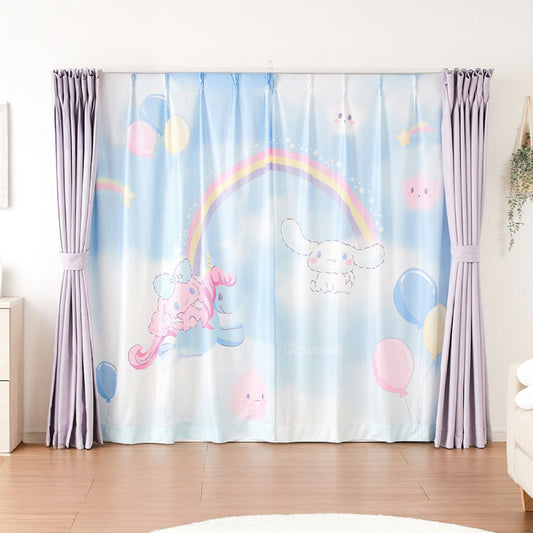 【サンリオ】シナモン絵羽レースカーテン 2枚組 100×198cm UVカット 洗える 洗濯 プライバシー 目隠し フック付き カーテン 紫外線 おしゃれ かわいい サンリオ シナモロール ポロン コルネ(代引不可)