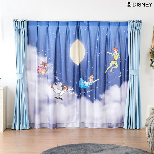 【Disney】ピーターパン絵羽レースカーテン 2枚組 100×148cm UVカット 洗える 洗濯 プライバシー 目隠し フック付き カーテン 紫外線 おしゃれ かわいい ディズニー ピーターパン ティンカーベル ウェンディ(代引不可)