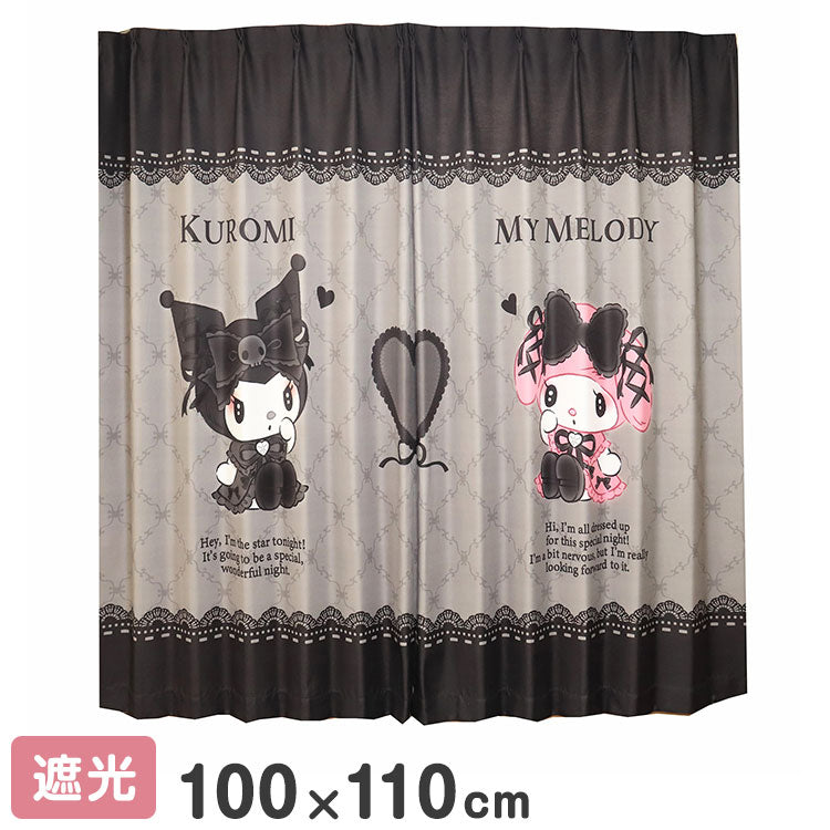 【サンリオ】 遮光カーテン 幅100x110cm丈 2枚組 マイメロディ クロミ 真夜中のメロクロ 絵羽柄 つながる一枚絵アートカーテン 洗える 可愛い グッズ sanrio MORIPiLO (代引不可)