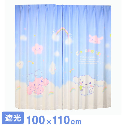 【サンリオ】 遮光カーテン 幅100x110cm丈 2枚組 シナモロール (絵羽柄 つながる一枚絵アートカーテン)洗える 可愛い グッズ sanrio シナモン ブルー MORIPiLO (代引不可)