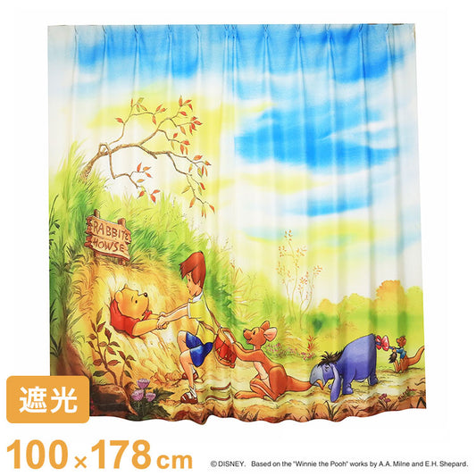 【Disney】ディズニー 遮光カーテン 幅100x178cm丈 2枚組 くまのプーさん 絵羽柄 つながる一枚絵アートカーテン 洗える 可愛い グッズ イエロー Disney MORIPiLO (代引不可)