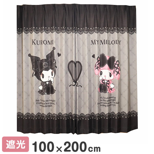 【サンリオ】 遮光カーテン 幅100x200cm丈 2枚組 マイメロディ クロミ 真夜中のメロクロ 絵羽柄 つながる一枚絵アートカーテン 洗える 可愛い グッズ MORIPiLO (代引不可)