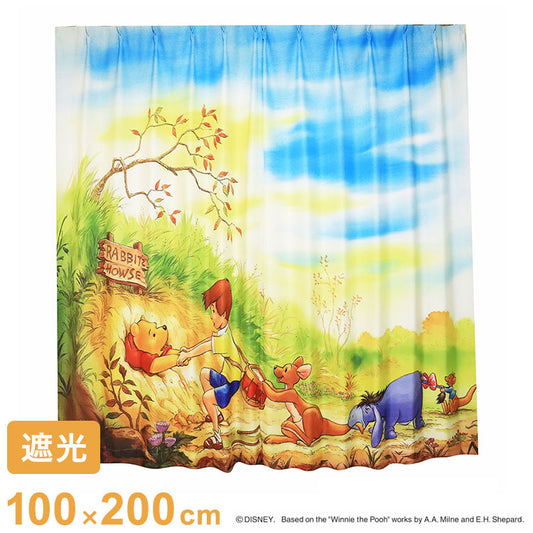 【Disney】ディズニー 遮光カーテン 幅100x200cm丈 2枚組 くまのプーさん 絵羽柄 つながる一枚絵アートカーテン 洗える 可愛い グッズ イエロー Disney MORIPiLO (代引不可)