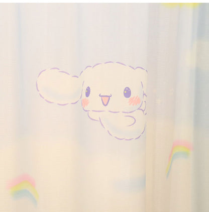 【サンリオ】 レースカーテン 幅100x108cm丈 2枚組 シナモロール 絵羽柄 つながる一枚絵アートカーテン 洗える 可愛い グッズ sanrio シナモン ブルー キャラクター MORIPiLO (代引不可)