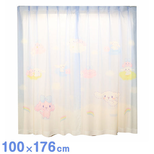 【サンリオ】 レースカーテン 幅100x176cm丈 2枚組 シナモロール 絵羽柄 つながる一枚絵アートカーテン 洗える 可愛い グッズ sanrio シナモン ブルー キャラクター MORIPiLO (代引不可)